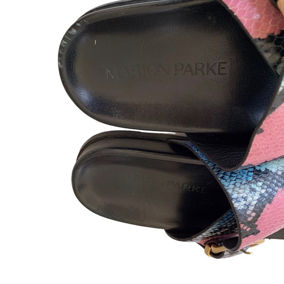 MARION PARKE CYRUS PYTHON PRINT BUCKLE SLIDE SANDALS - Picture 8 of 16